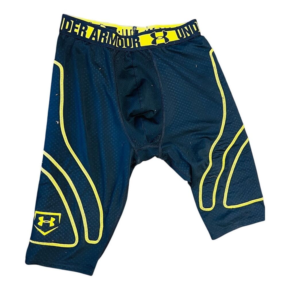 Under Armour Padded Compression Shorts YXL Black Yellow Football Gear - Picture 2 of 3